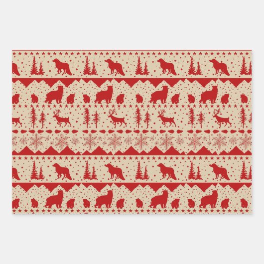 Nordischer Sweater Beige Red White Winter Animals Geschenkpapier Set (Vorderseite)