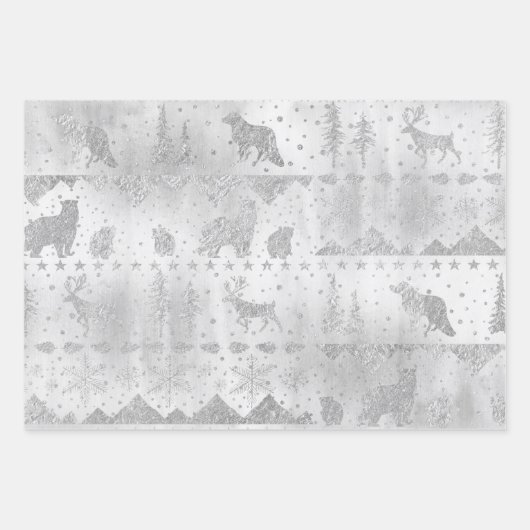 Nordischer Sweater Silver Winter Tiere auf Silber Geschenkpapier Set (Vorderseite 2)