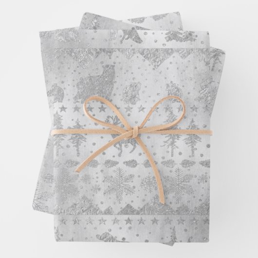 Nordischer Sweater Silver Winter Tiere auf Silber Geschenkpapier Set (Beispiel)