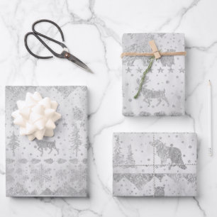 Nordischer Sweater Silver Winter Tiere auf Silber Geschenkpapier Set