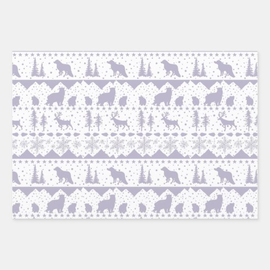 Nordischer Sweater Weißrosa Lila Wintertiere Geschenkpapier Set (Vorderseite)