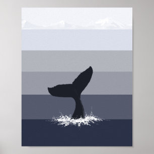 Nordischer Wal, skandinavischer Stil modern, blau Poster
