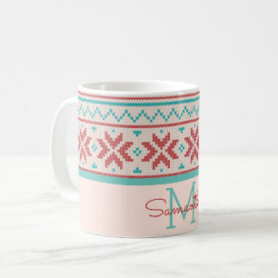 Nordischer Winterschwester Faux-Strickmuster Monog Kaffeetasse