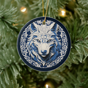 Nordischer Wolf-Schmuck Keramik Ornament