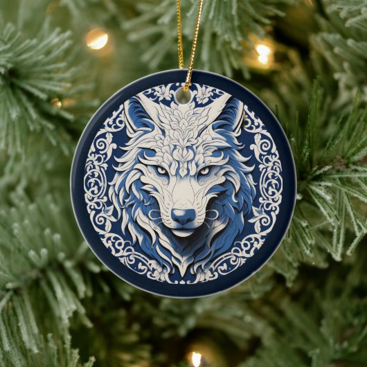 Nordischer Wolf-Schmuck Keramik Ornament (Baum)