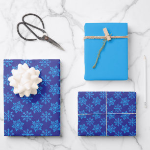 Nordisches blaues Schneeglanzmuster (Glitter-Effek Geschenkpapier Set