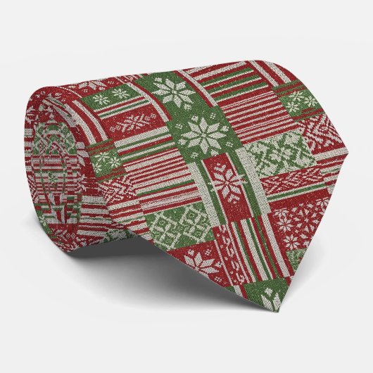 Nordisches Fair-Isle-Weihnachts-Rot-Grün-Strickmus Krawatte (Gerollt)