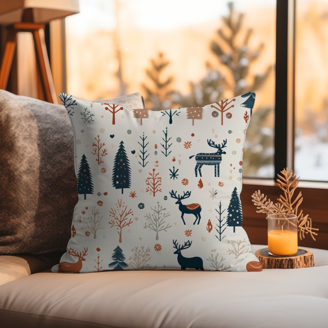 Nordisches Minimalistisches Rentierwald skandinavi Kissen (Nordic Minimalist Reindeer Woodland Scandinavian Throw Pillow)