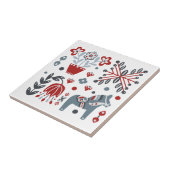 Nordisches Pony- und Blumenmuster in Grau und Rot Fliese (Seite)