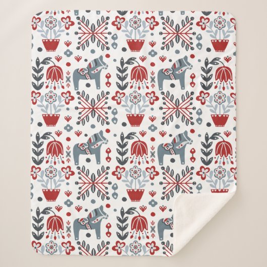 Nordisches Pony und Blumenmuster in Grauem und in Sherpadecke (Vorderseite)