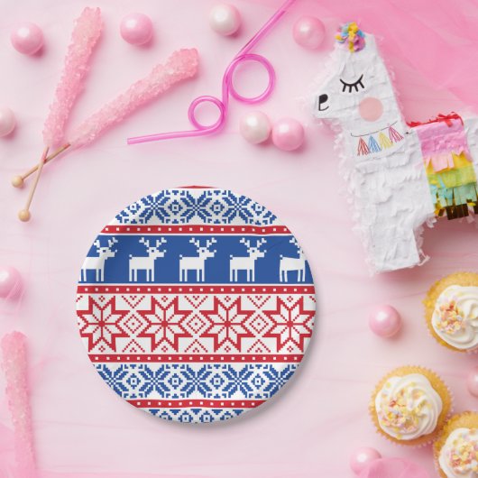 Nordisches Ren und Schneeflocken Pappteller (Party)