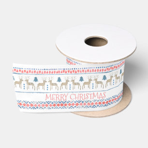 Nordisches Rentier Fairisle Frohe Weihnachten Satinband