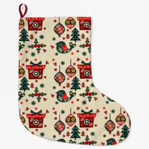 Nordisches Rot & Creme Weihnachten Großer Weihnachtsstrumpf