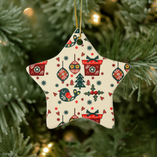 Nordisches Rot & Creme-Weihnachten Keramik Ornament