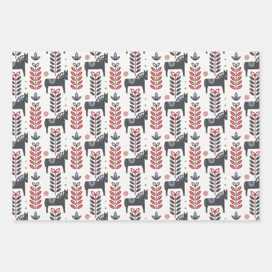 Nordisches Rot- und Blauwintermuster Geschenkpapier Set (Vorderseite 3)