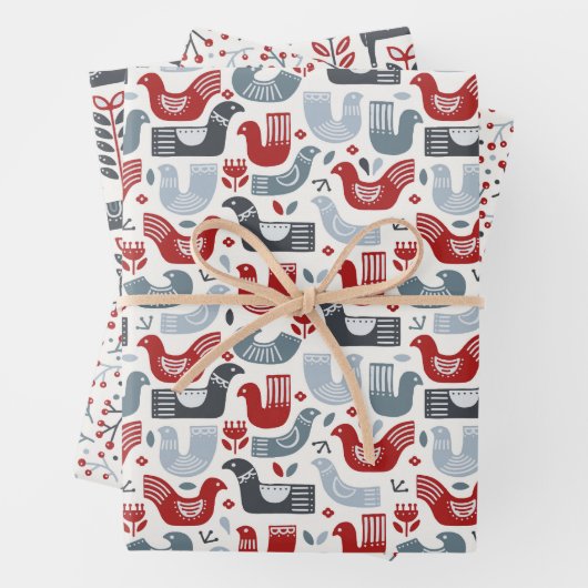 Nordisches Rot- und Blauwintermuster Geschenkpapier Set (Beispiel)