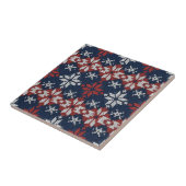 Nordisches Schneeflocken-Strickmuster in Navy, Rot Fliese (Seite)