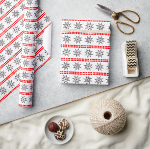 Nordisches Weihnachts-Schneemuster grau rot weiß Geschenkpapier