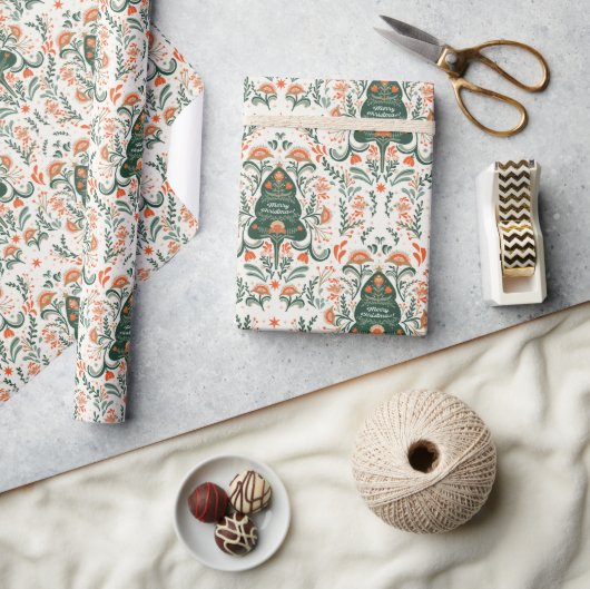 Nordisches Weihnachtsbaum-Party Geschenkpapier (Kunsthandwerk)