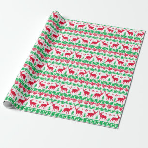 Nordisches Weihnachtsklebriges Ren-rotes Grün Geschenkpapier