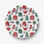 Nordisches Weihnachtsmuster (Red & Green) Pappteller (Vorderseite)