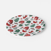 Nordisches Weihnachtsmuster (Red & Green) Pappteller (Schrägansicht)
