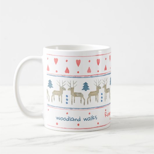 Nordisches Winterwald mit benutzerdefinierten Text Kaffeetasse (Links)