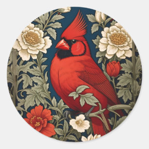 Nordkardinal Blumig William Morris Inspiriert Runder Aufkleber