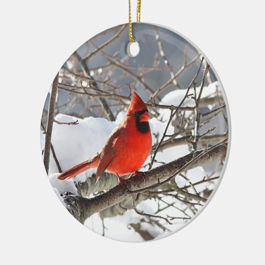 NordKardinal im Schnee Keramikornament (Links)