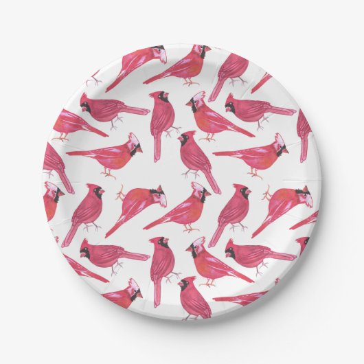 NordKardinal oder Kardinalsvogel Watercolor Pappteller (Vorderseite)