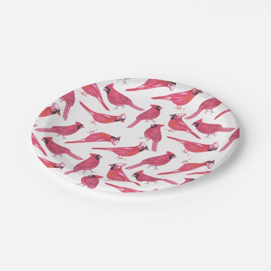 NordKardinal oder Kardinalsvogel Watercolor Pappteller (Schrägansicht)