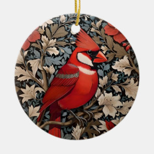 Nordkardinal-Vogel inspiriert von William Morris Keramik Ornament