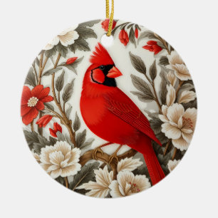 Nordkardinal-Vogel schöne Flora Keramik Ornament