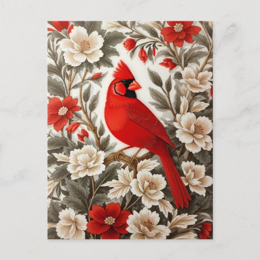 Nordkardinal-Vogel schöne Flora Postkarte (Vorderseite)