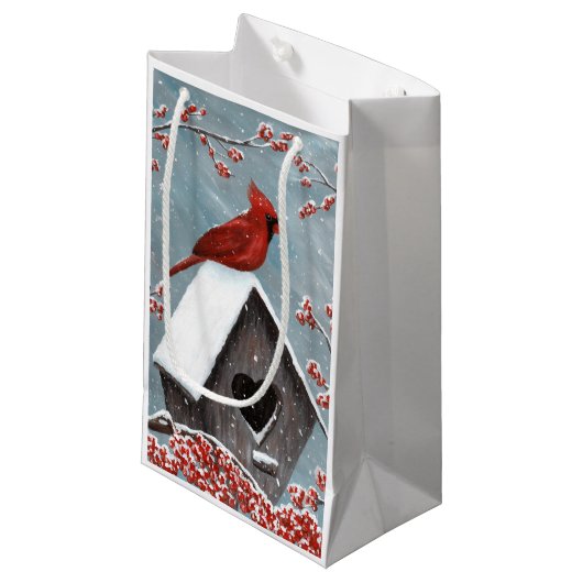 NordKardinals-Winter-Schnee Kleine Geschenktüte (Vorderseite Schrägansicht)