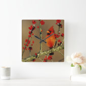 NordKardinalsmann gehockt, IL Quadratische Wanduhr (Zuhause)