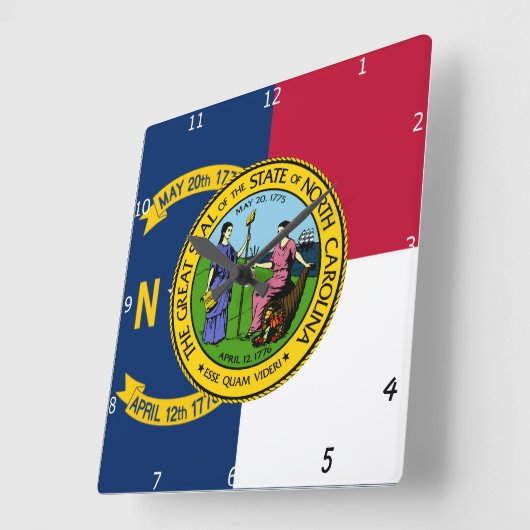 NORDKAROLINA FLAG & SIEGEL QUADRATISCHE WANDUHR (Winkel)