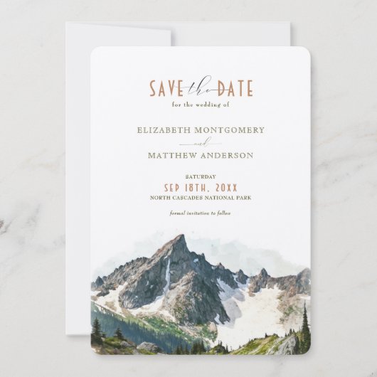 Nordkaskaden Save the Date Bergziel Einladung (Vorderseite)