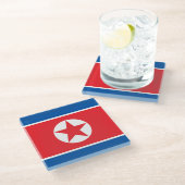 Nordkorea-Flagge Glasuntersetzer (Schrägansicht)