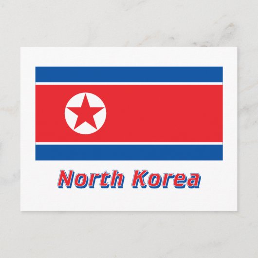Nordkorea Flagge mit Namen Postkarte (Vorderseite)