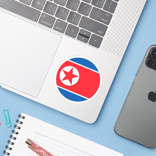 Nordkorea Flaggenrundkleber Aufkleber (Laptop mit iPhone)