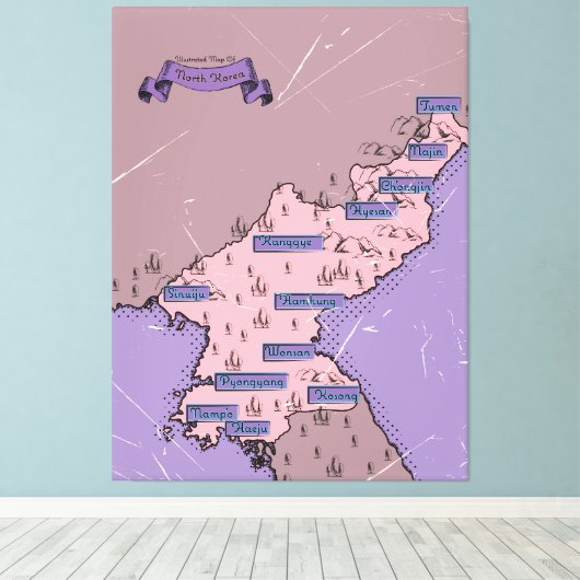 Nordkorea-Karte Leinwanddruck (Insitu (Holzboden))