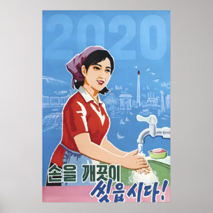 Nordkorea Propagandaposter COVID-19 Lasst uns wasc Poster