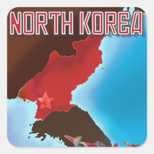 Nordkorea Vintage-Reiseposter. Quadratischer Aufkleber