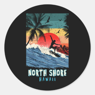 Nordküste Hawaii Strand Surfen Vintage Retro Palme Runder Aufkleber