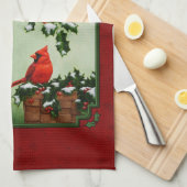 Nördliche Kardinäle und Holly Red Küchentuch (Viertel Falte)