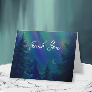 Nördliche Lichter Wald Magischer Moment Hochzeit Dankeskarte