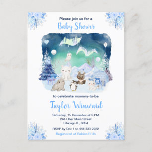 Nördliche Polarlichter Arktische Tiere Baby Shower Postkarte