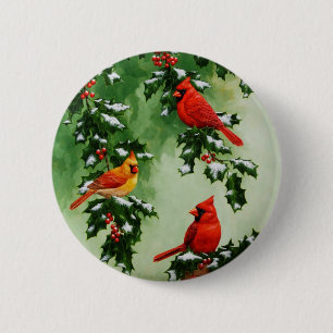 Nördliche Rotkardinäle und Stechpalme Button