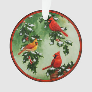 Nördliche Rotkardinäle und Stechpalme Ornament